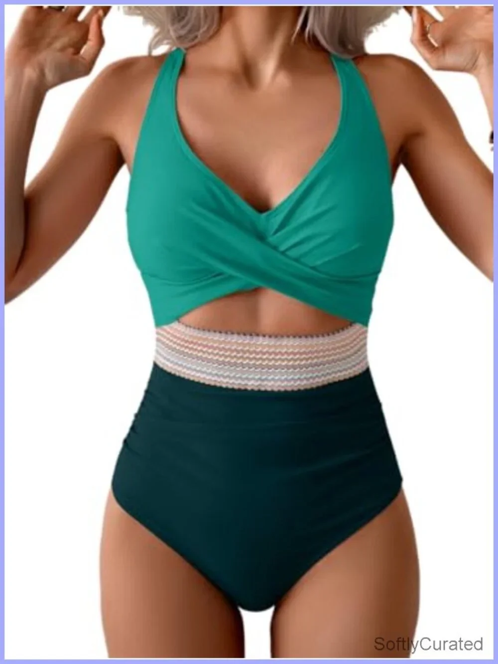 Tummy Control One Piece Swimsuit V Neck High Waisted Cutout Swimwear